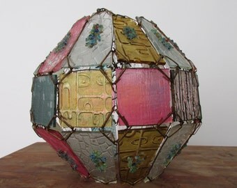 Vintage Mid Century Art Glass Hanging Light Globe Retro Hippie Boho