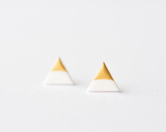 White Gold Dipped Triangle Stud Earrings