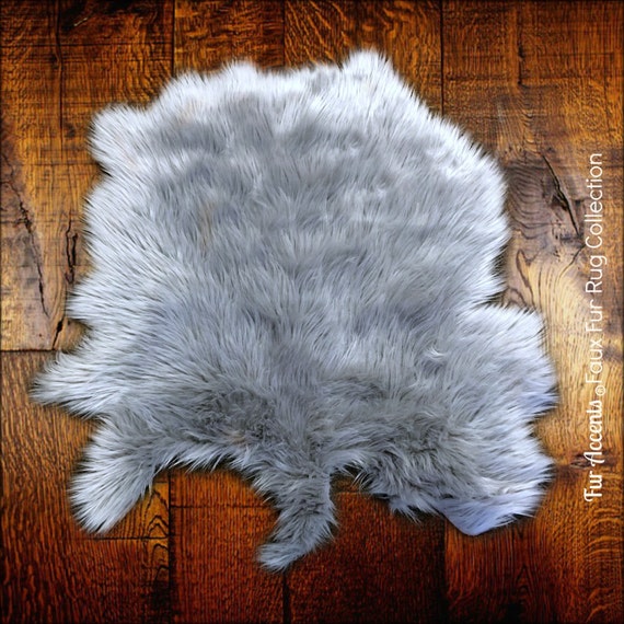 Gray Wolf Skin Shag Pelt Rug Thick Faux Fur Fur by FurAccents