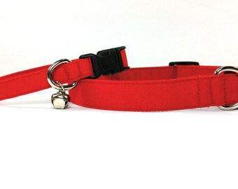 Red dog collar, red cat collar with bell (removable), adjustable