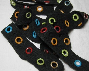 Jumbo Colorful Eyelet Grommet Tape, Black Twill Tape, Enamel Eyes, 1.5 In. Wide, BY the YARD, Lace-Up, Sewing Notion, Steampunk, Eyelet Trim