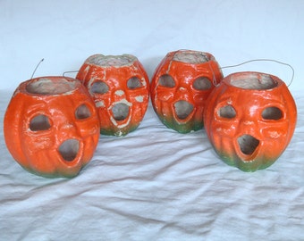 Vintage Halloween Paper Mache Pumpkin Jack O' Lantern