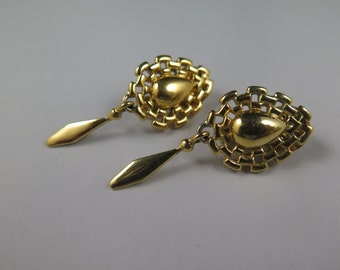 Signed Gold Tone Dangle Clip Earrings