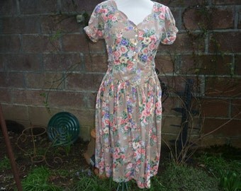 Rene Dehry, Paris, 1980's eighties floral dress.