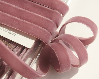 Vintage Swiss Velvet Ribbon Wholesale 9mm Mauve Velvet Dress Ribbon Trim by the yard - Jewelry Ribbon Craft #45 Made in Switzerland