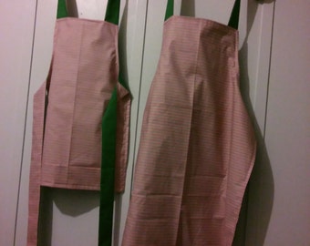 Apron sets, Mommy and me aprons reversible red and green stripes and green backing