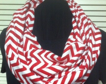 Christmas Red and White Chevron Cotton Infinity Scarf