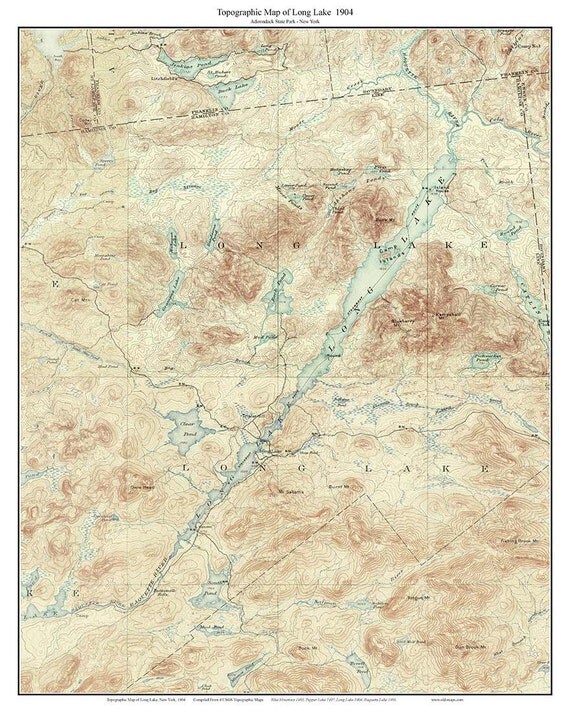 Long Lake 1904 USGS Old Topographic map Reprint Custom