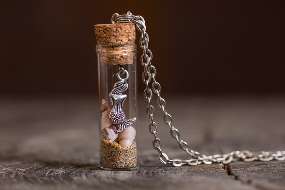 FREE SHIPPING - Mermaid Beach Necklace - Vial jewelry - Vial Mermaid Sand and Shells