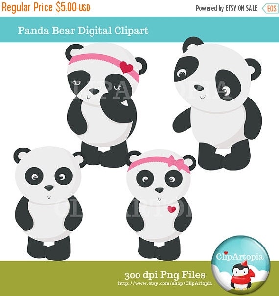 50% OFF SALE Panda Bear Digital Clipart For Personal and Commercial Use /INSTANT Download Il_570xn