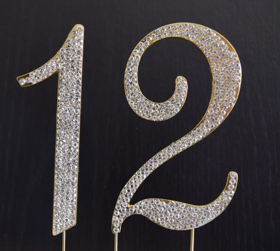 Rhinestone Gold NUMBER 12 Cake Topper 12th Birthday Party