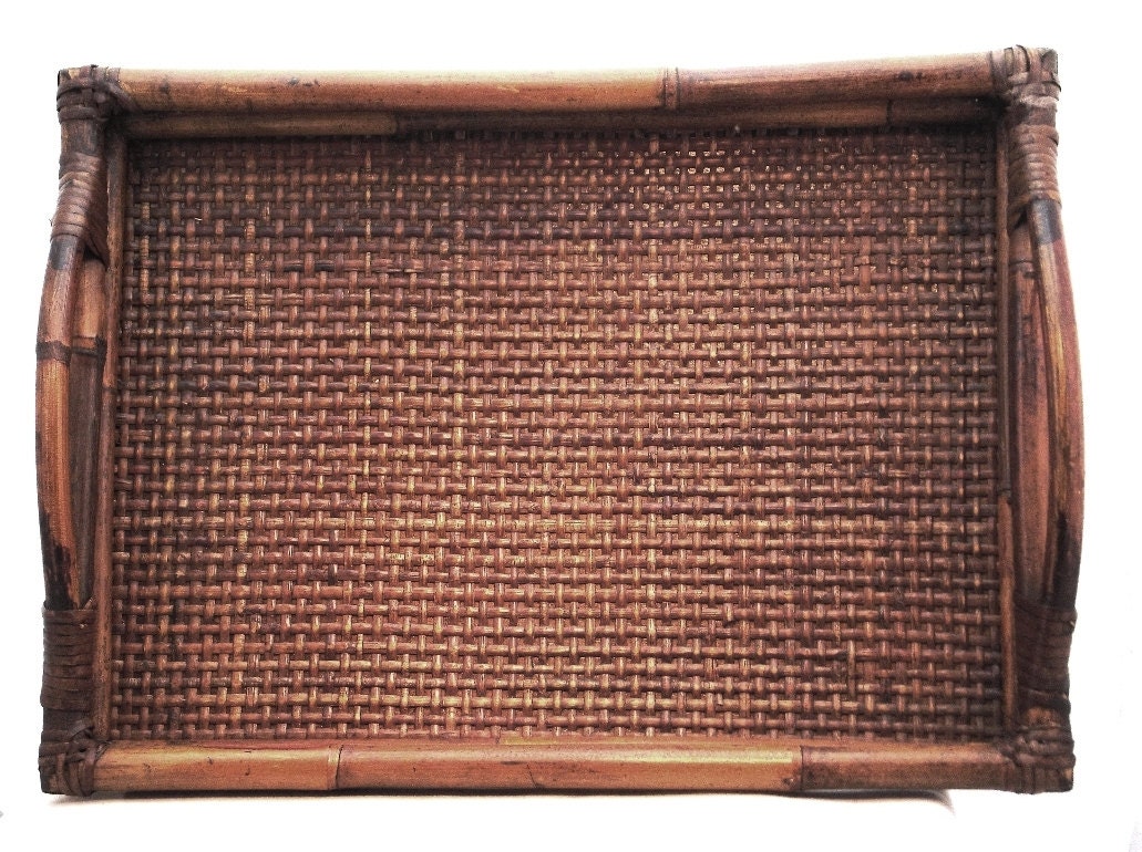 Vintage bamboo and rattan serving tray handmade bamboo and
