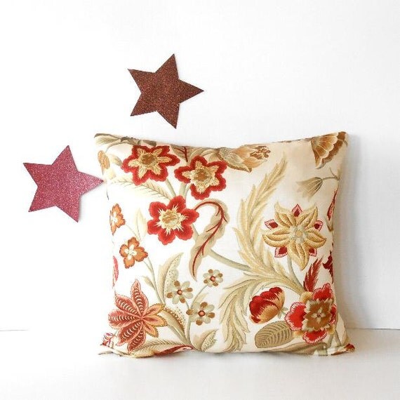 Rust Sage Green Cream Pillow Cover 18x18 Satin Look