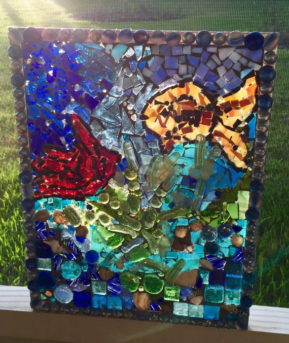 Stained Glass Mosaic Window Panel "Aquarium no maintenance required
