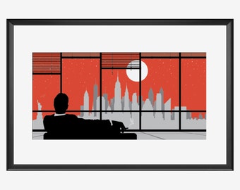 New York Skyline print, New York poster, New York art, New York print, Mad men Inspired, Mad men art, Mad men print, Mad men poster, NYC art