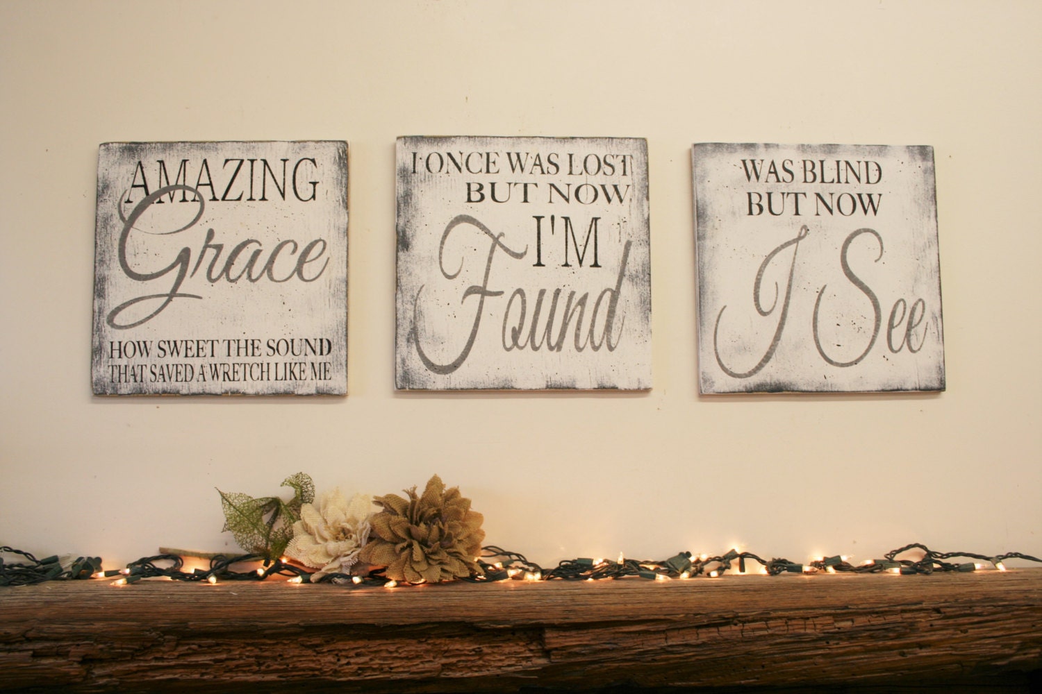 Amazing Grace Sign Christian Wall Art Distressed Wood Rustic