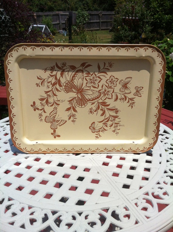 A Metal Folding Lap/TV Tray With A Butterfly Design Signed