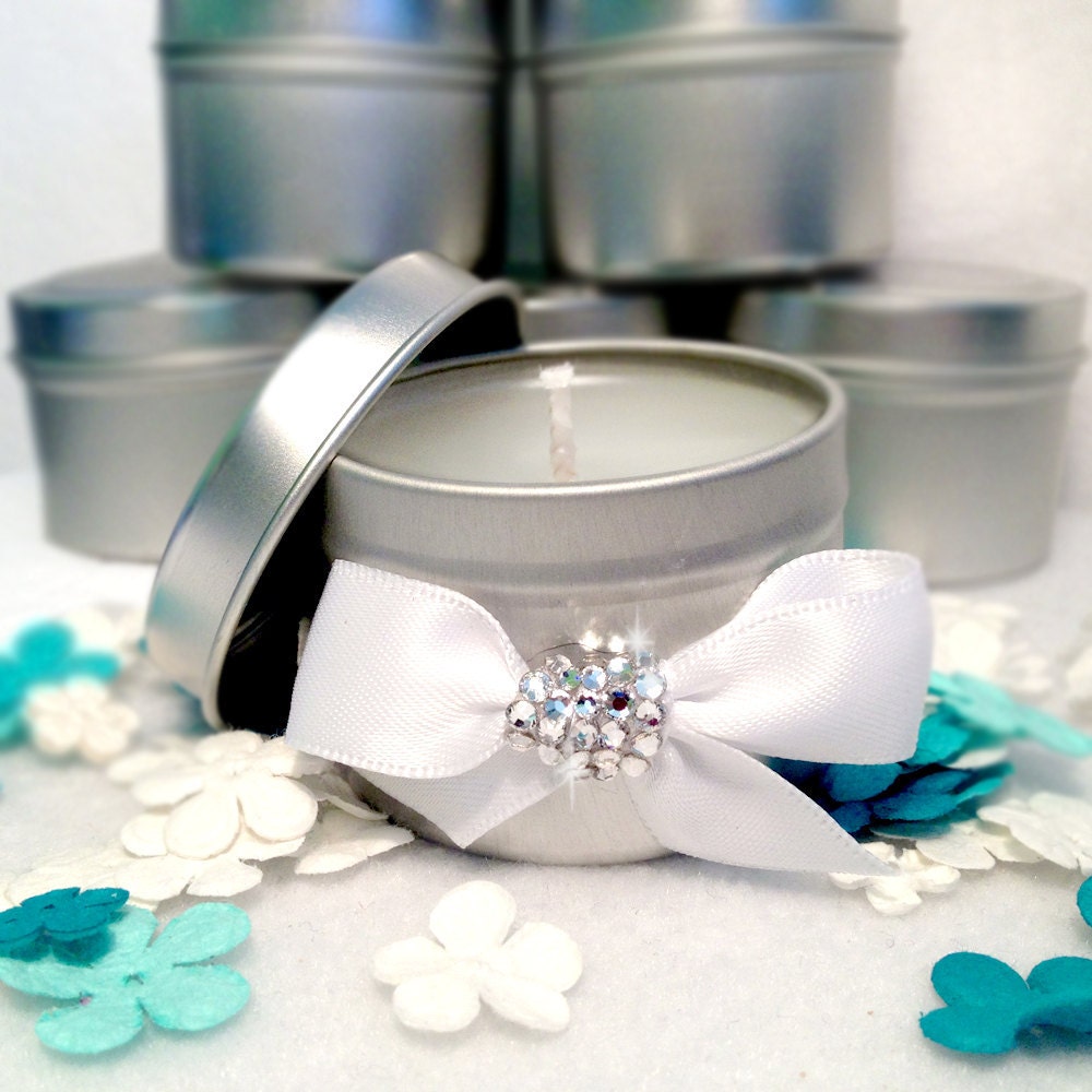 Wedding Favors 25 Mini Scented Candle Tins with Swarovski