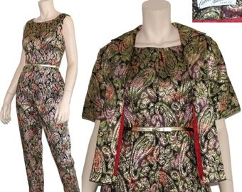 1970s Lanvin Metallic Gold Lame & Ivory One Piece Playsuit Jumpsuit