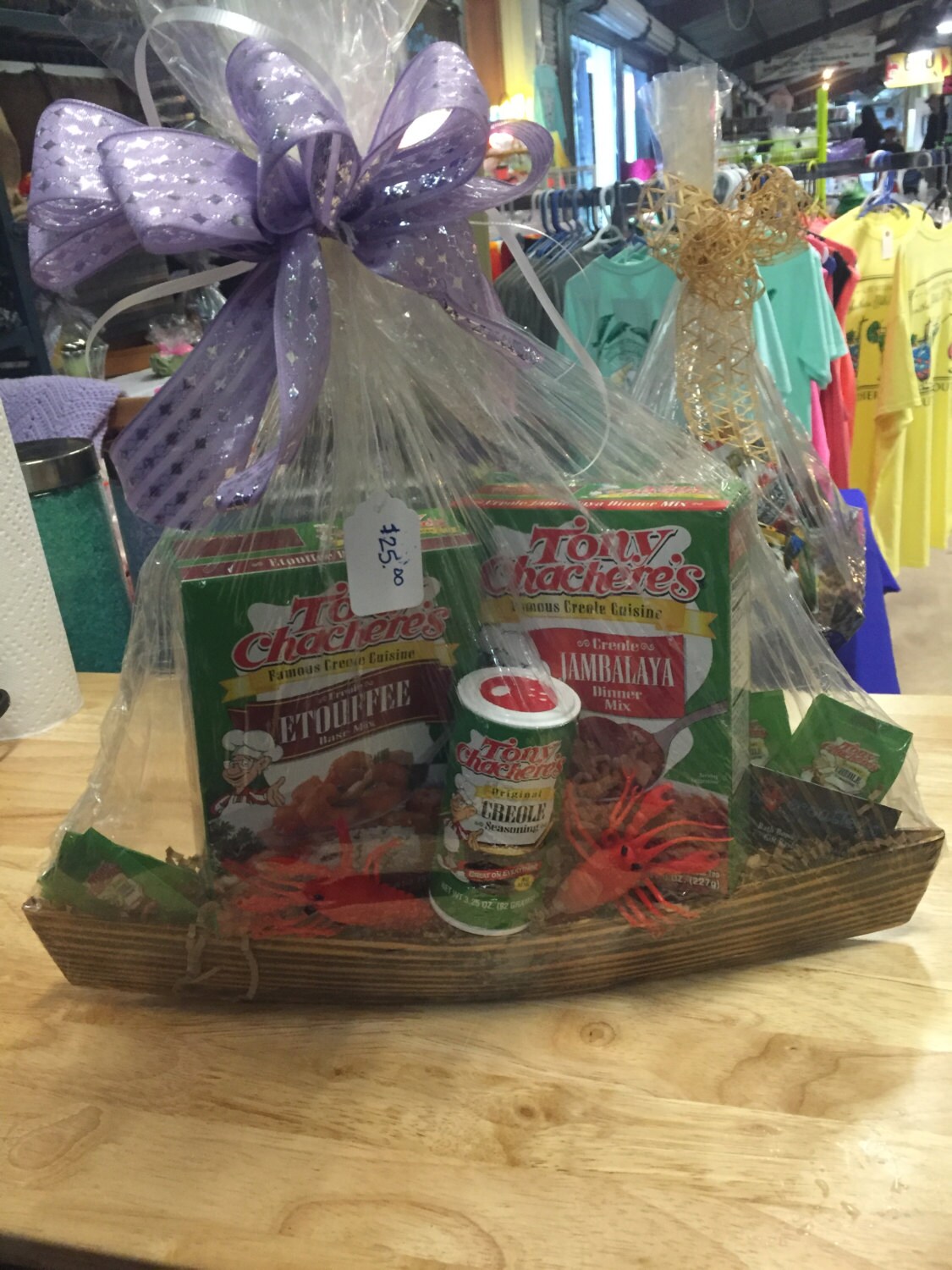 Louisiana Wooden Pirogue Boat Gift Basket