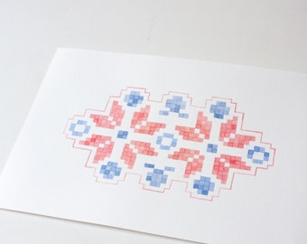 original watercolor painting - red and blue stars -gift idea