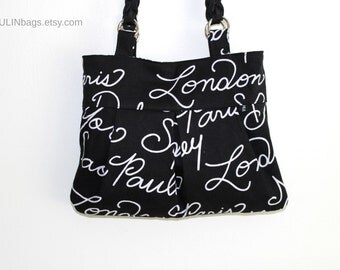 Black and white purse, pleated purse, pleated handbag, shoulder bag, black and white bag, handmade, Icelandic design, made in USA