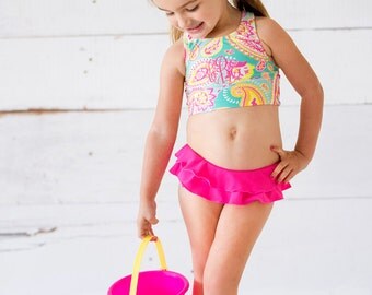 Monogrammed Bathing Suit - Girls Bathing Suit - Girls Swimsuit - Girls Bikini - Paisley Bathing Suit - Ruffle Bathing Suit - Ruffle Bikini