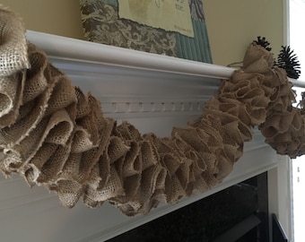 Burlap Garland: Ruffled Burlap Garland Sold by the Yard; Wedding Decoration; Christmas Garland; Natural Burlap Decor, Other Colors Available