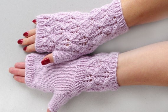 Dusty pink Lace fingerless gloves wool arm warmers knit