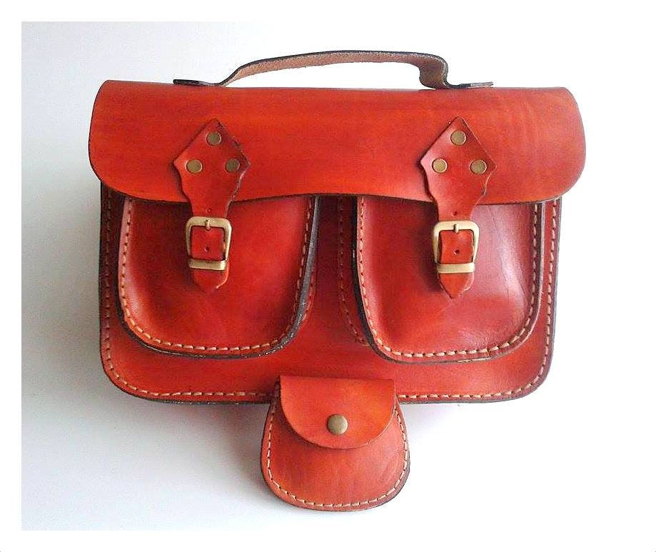 Orange Leather Messenger Bag Mothers day Tote bag ipad by ammaciyo