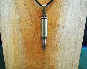Mens Bullet Necklace with leather cord, biker necklace, mens simple necklace, bullet pendant, ammo necklace, biker, goth