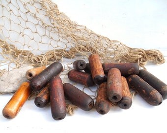 Vintage Wood Fishing Floats~ Great Lakes Nautical Marine Salvage~ Net Buoy, Coastal Bowl Filler /0580