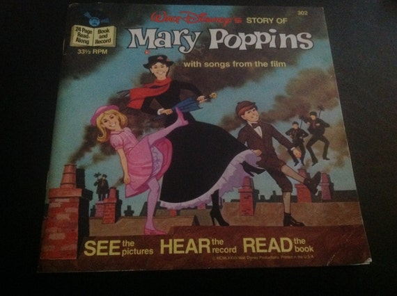 1975 Walt Disney Mary Poppins Read Along Book and Record