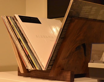 Vinyl record storage table top solid walnut