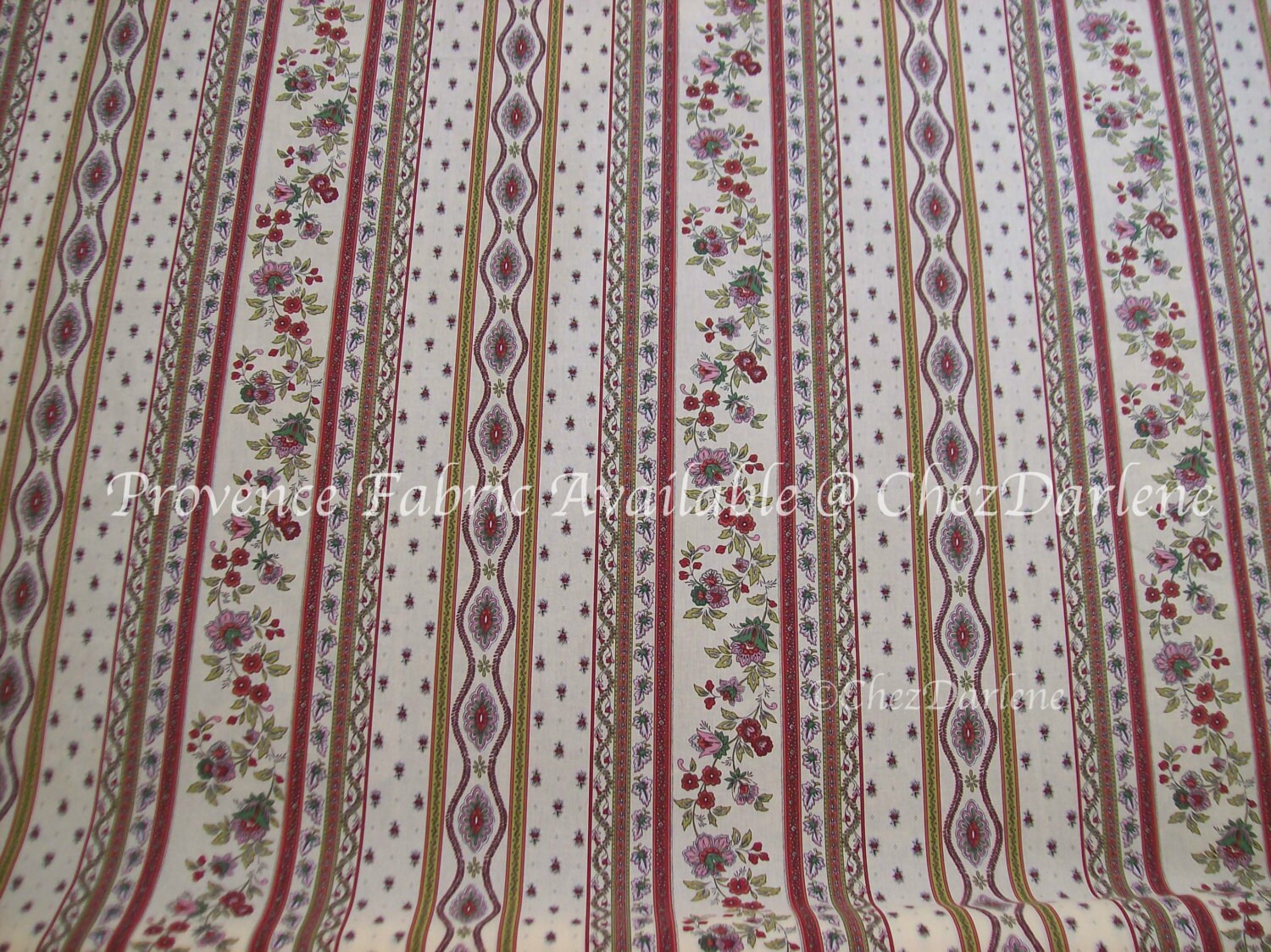 French Cotton Fabric Provencal Floral Design Cloth Ecru
