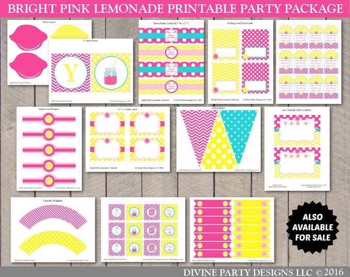 SALE INSTANT DOWNLOAD Pink Lemonade 2 Inch Square Cupcake Toppers / Diy Printables / Bright Pink Lemonade Collection / Item #424 SALE INSTANT DOWNLOAD Pink Lemonade 2 Inch Square Cupcake Toppers / Diy Printables / Bright Pink Lemonade Collection / Item #424
