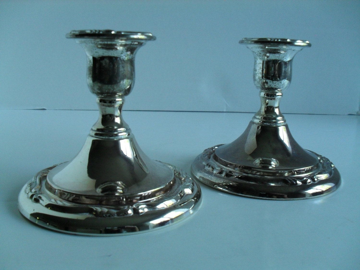 Silver Plate Candle Holder Pair Candlestick Pair Taper Candle