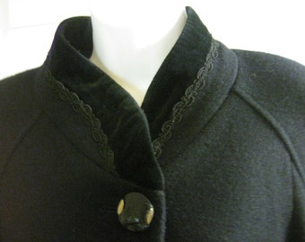 REDUCED by 10 Dollars, Beautiful Black Vintage Wool Coat, made by Jofeld, USA in 1987, 3/4 Cuff Sleeves, 100% Wool, Excellent Condition.