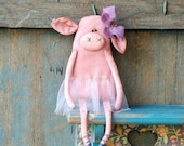 Primitive Pig-Primitive Rag Doll-Spring Decor-Primitive Decor-Valentine's Gift-Ballerina Doll-Primitive Valentine