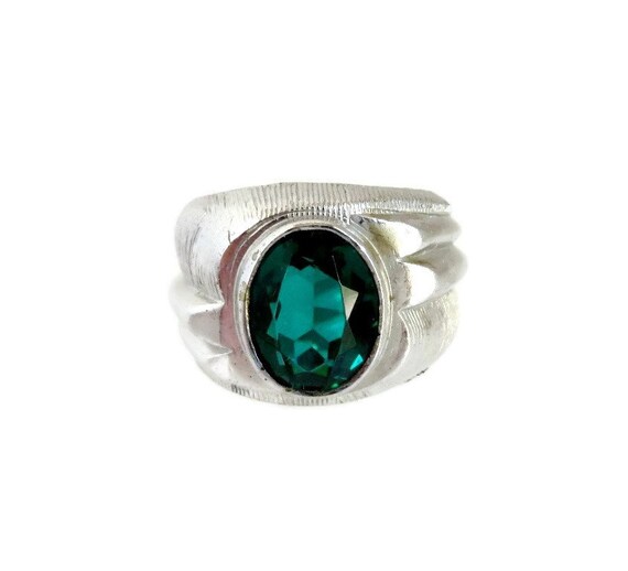 Emerald Pinky Ring 10Kt HGE White GoldPlated Vintage Ring