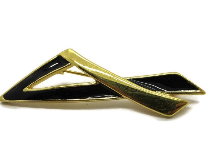 Vintage Monet Black Gold Angled Brooch Pin