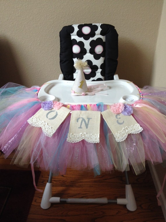 Baby's First Birthday High Chair Tutu and one Banner