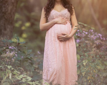 Maternity Gown Baby Shower Dress Maternity Dress Photography Lace Crochet Photoshoot Pregnancy Wedding Open Back Backless Long Maxi Peach