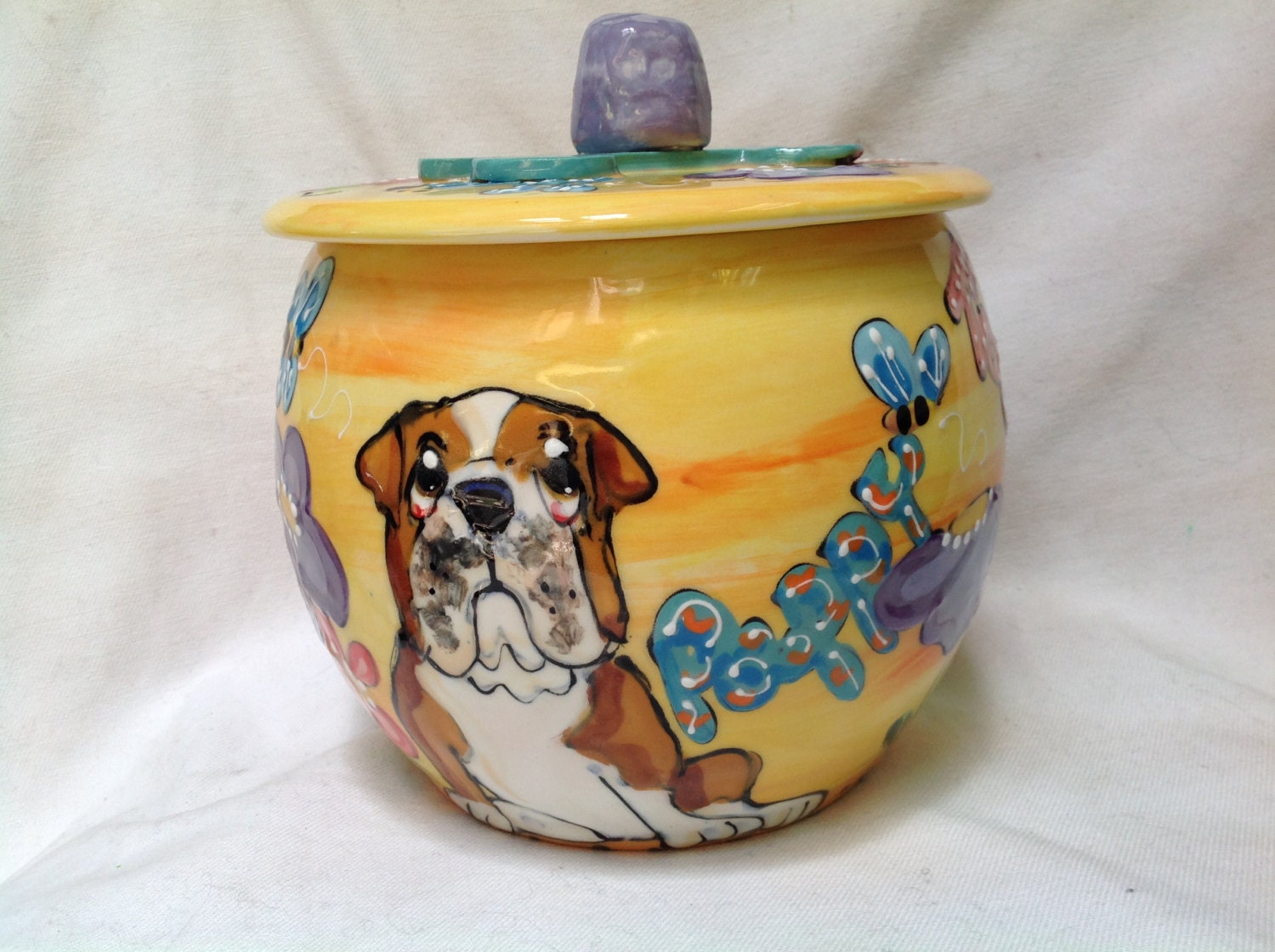 Hand Painted Ceramic Treat Jar / Cookie Jar / Whimsical