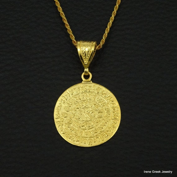 Minoan Phaistos Disc Pendant 925 Sterling Silver 22K Gold