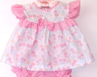 Vintage baby dress.  Pink strawberry dress with bloomers, Cutie by Judy sz 12 mo