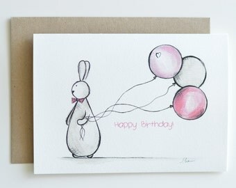Birthday Card girls Card happy birthday card wife birthday niece birthday daughter birthday granddaughter card bunny card girls birthday