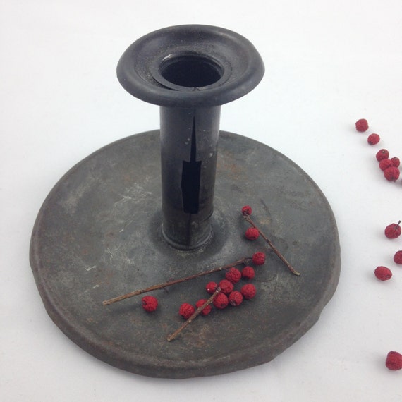 SALE Rustic antique tin candle holder with base primitive