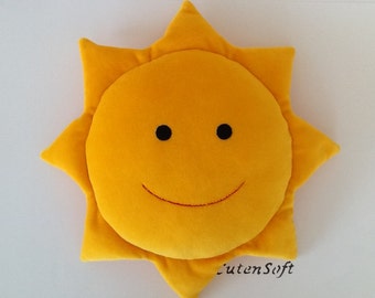 12" Smiling Sun: Stuffed sun (Yellow) - Handmade stuffed baby toy, sun pillow, plush sun