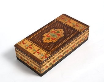 Vintage hand made wooden box case, handmade and hand painted box